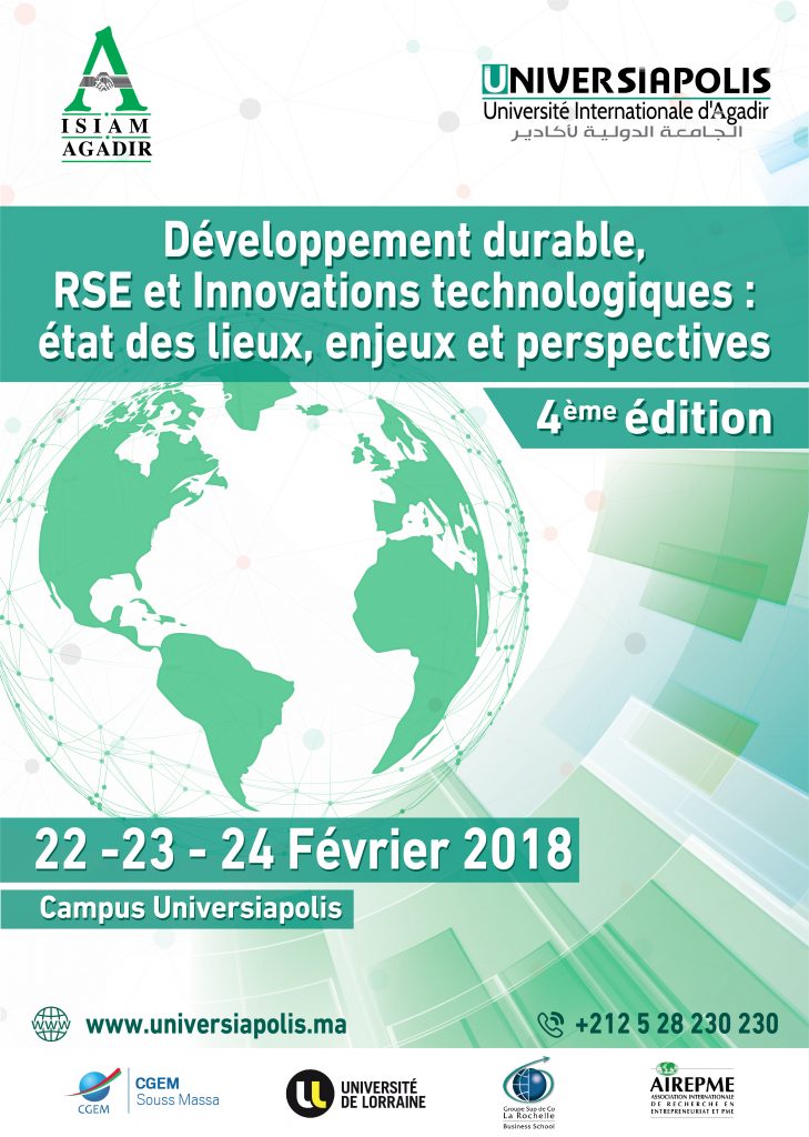 Colloque 2018 : Développement durable, RSE et Innovations technologiques : état des lieux, enjeux et perspectives