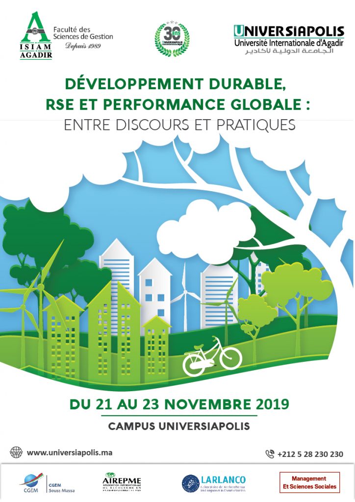 Colloque 2019 : Développement durable, RSE et performance globale : Entre discours et pratiques.
